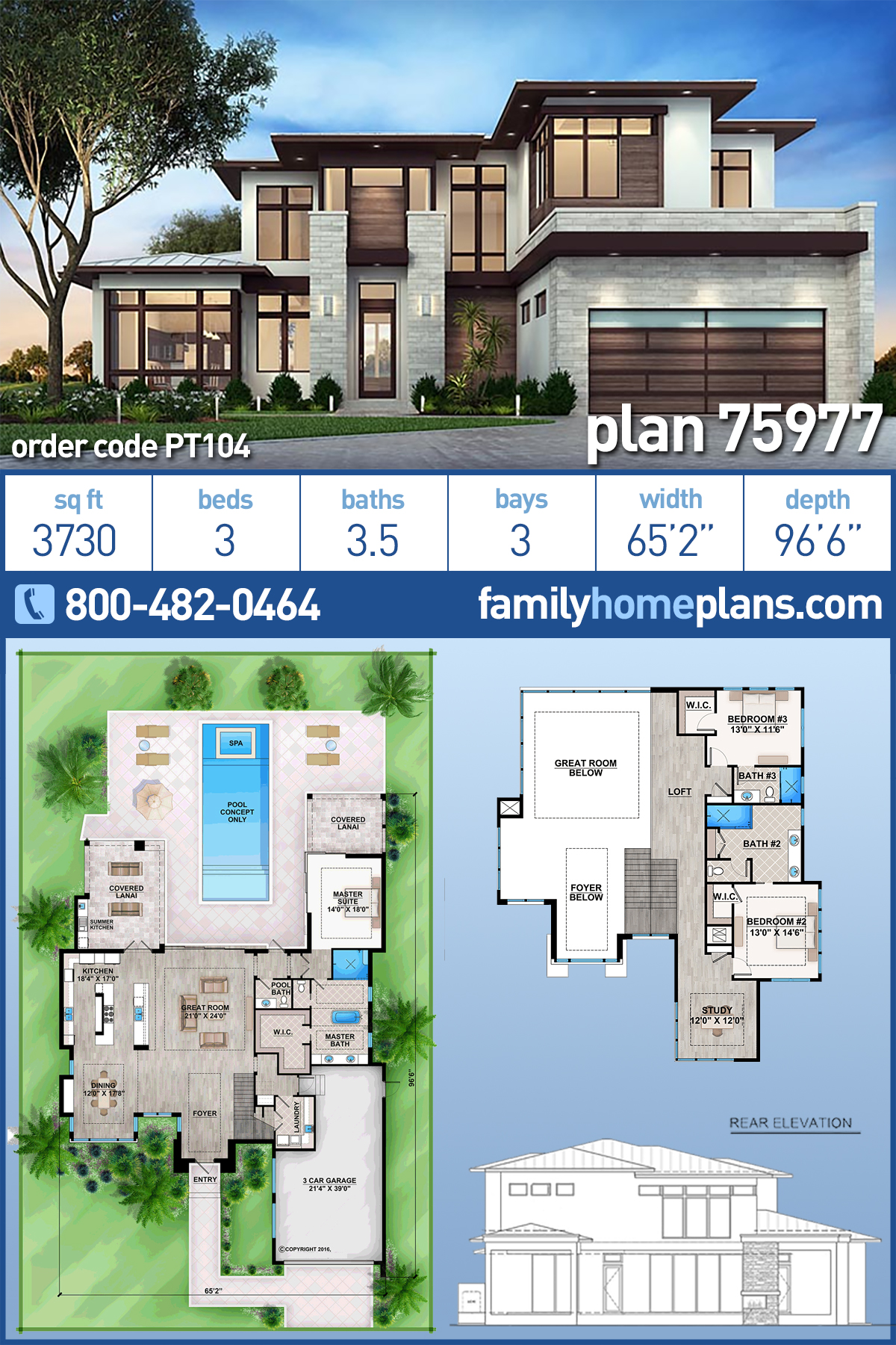 House Plan 75977 - Modern Style with 3730 Sq Ft, 3 Bed, 3 ...