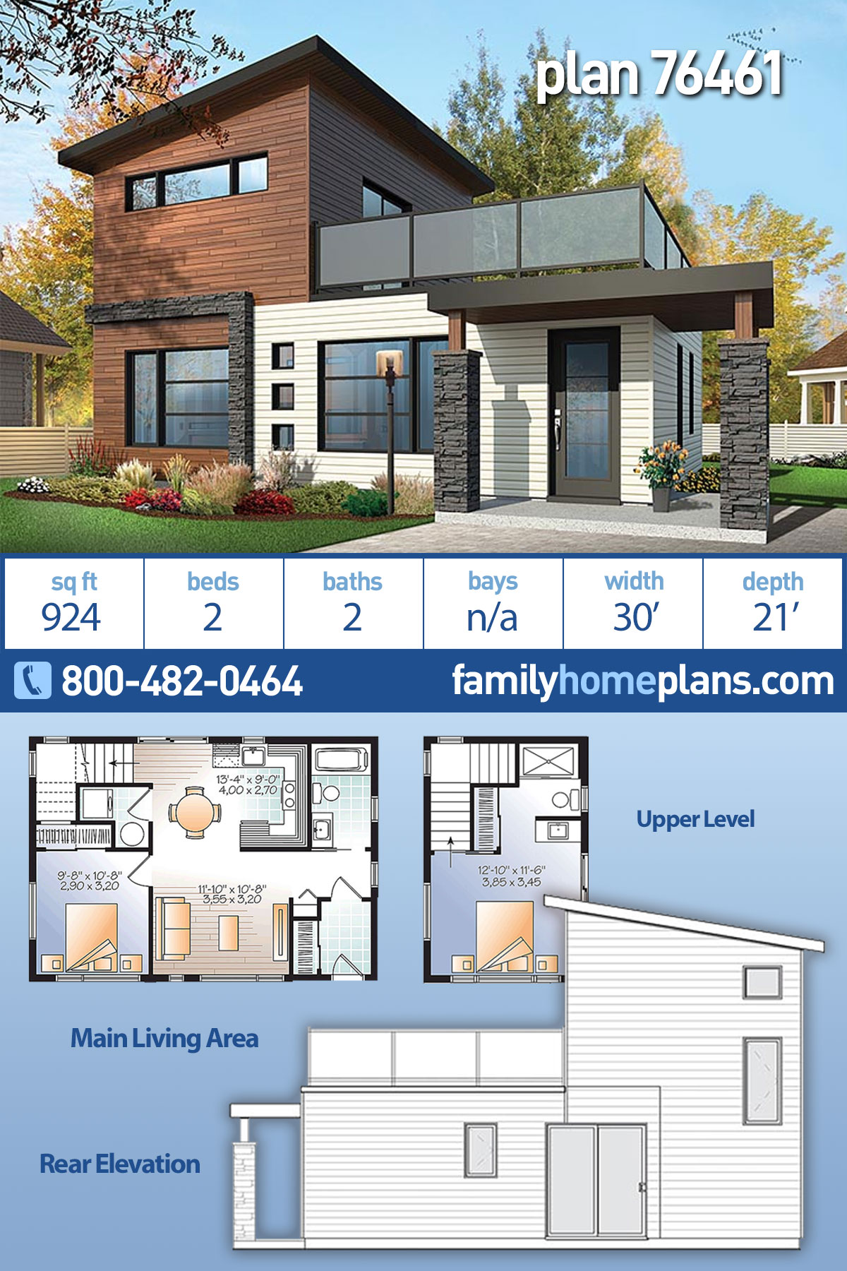 Modern Style House Plan 76461 With 2 Bed 2 Bath