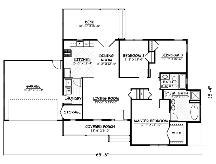 House Plan 40642 Traditional Style With 1294 Sq Ft 3 Bed 2 Bath