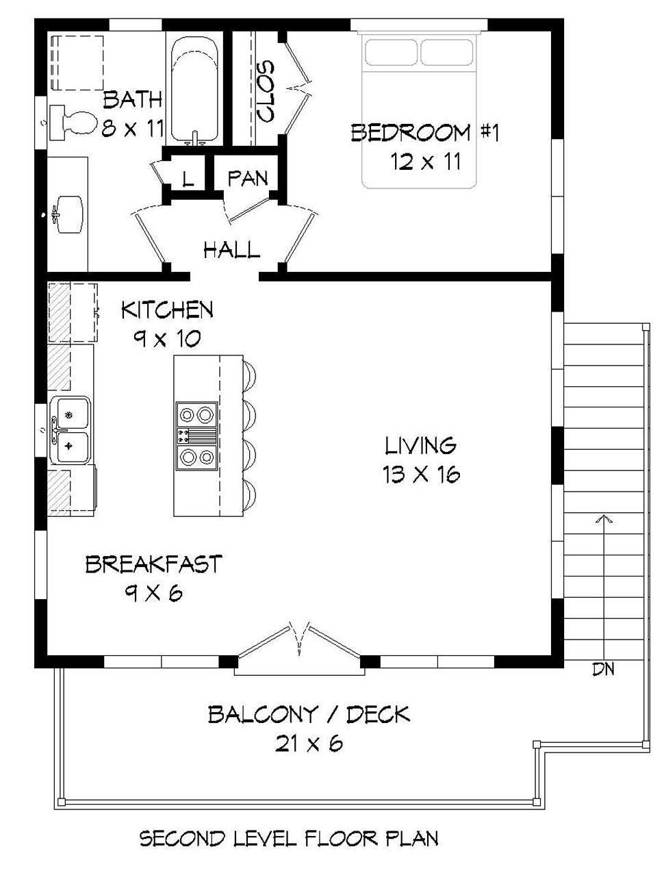 Modern Style House Plan 40823 With 1 Bed 1 Bath 2 Car Garage