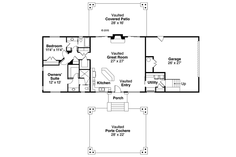 House Plan 41216 - Ranch Style with 1545 Sq Ft, 2 Bed, 2 Bath, 1 Half Bath