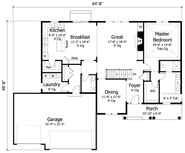 House Plan 42546 - Traditional Style with 2792 Sq Ft, 3 Bed, 2 Bath, 1 ...