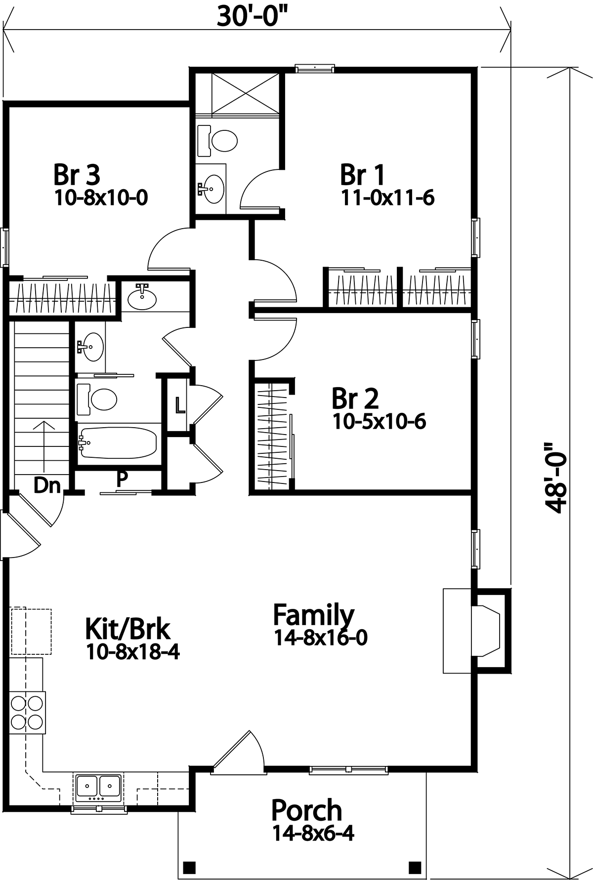 House Plan 45177 OneStory Style with 1181 Sq Ft, 3 Bed