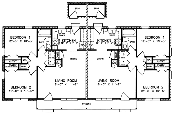 Multi Family Plan  45445 with 1712 Sq Ft 4 Bed 2  Bath 