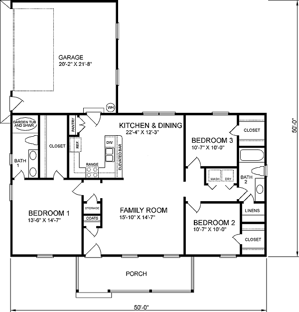 House Plan 45468 Ranch Style with 1400 Sq Ft 3 Bed 2 Bath