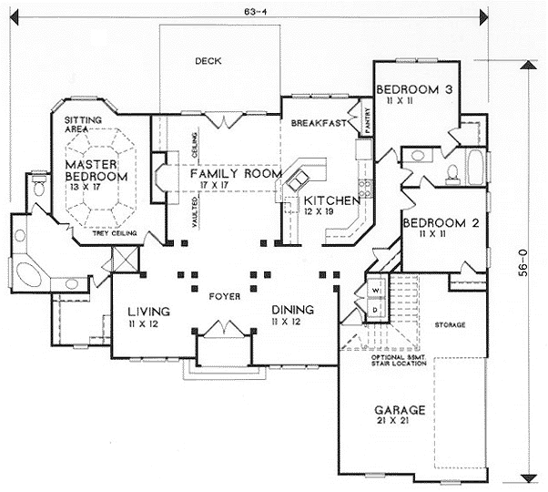 House Plan 45819 - Traditional Style with 1883 Sq Ft, 3 Bed, 2 Bath