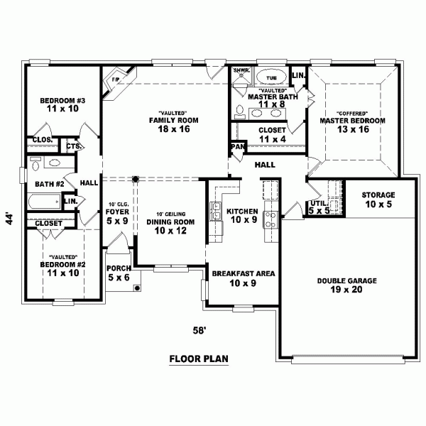 Traditional Style House Plan 46558 With 3 Bed 2 Bath 2 Car Garage
