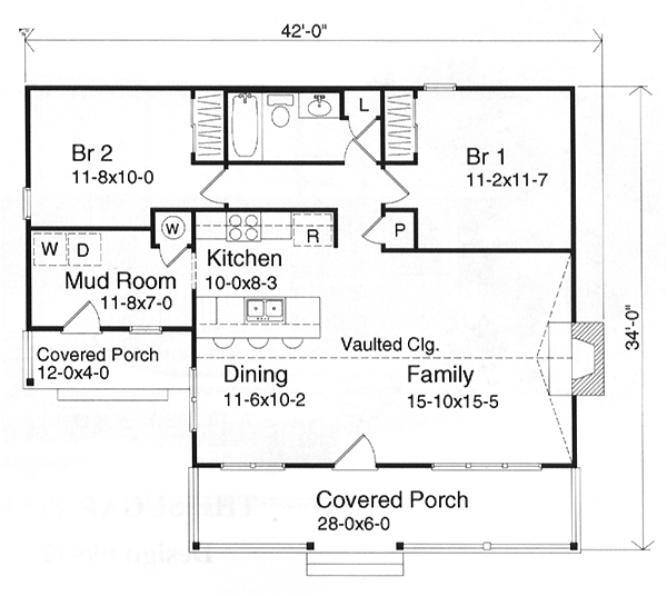 House Plan 49151 - Country Style with 1000 Sq Ft, 2 Bed, 1 Bath