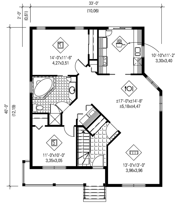 House Plan 49821 Ranch Style With 1173 Sq Ft 2 Bed 1 Bath