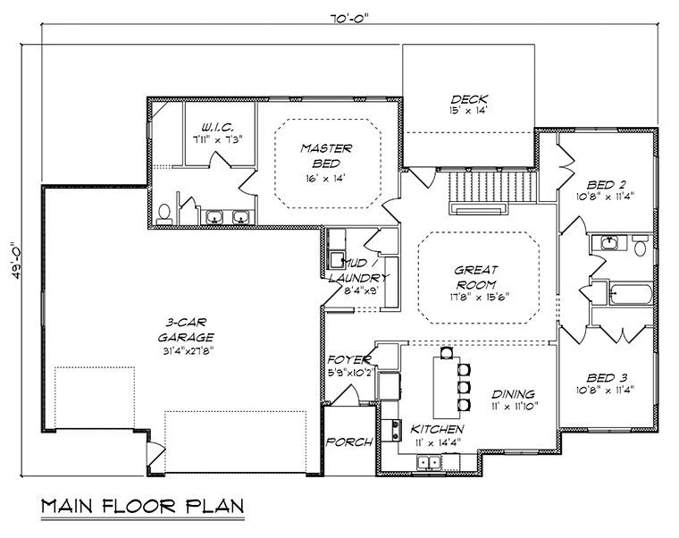 House Plan 50911 - Traditional Style with 1640 Sq Ft