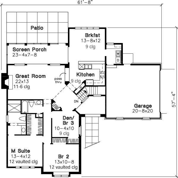 House Plan 51110 - Ranch Style with 1568 Sq Ft, 2 Bed, 2 Bath