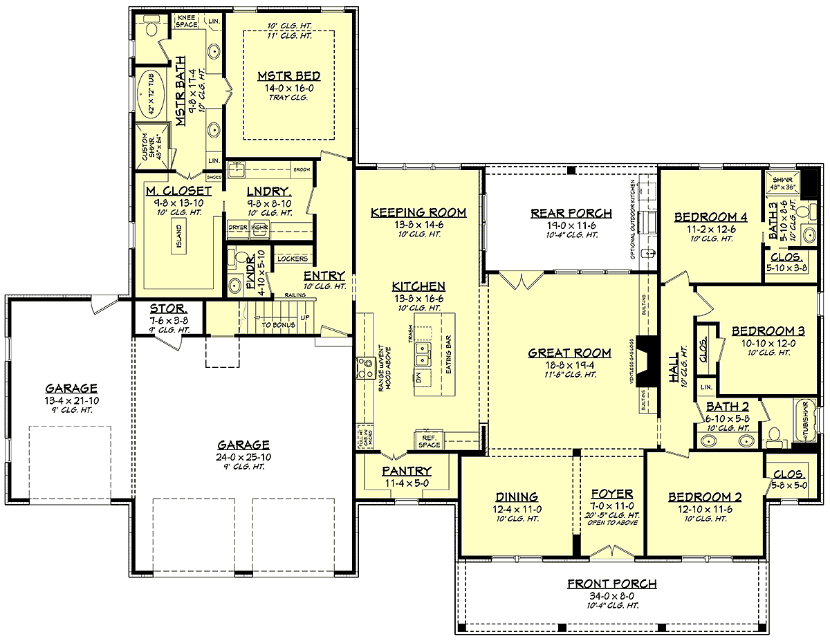 House Plan 51999 Southern Style With 2763 Sq Ft 4 Bed 3 Bath
