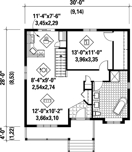 House Plan 52508 - with 806 Sq Ft, 1 Bed, 1 Bath