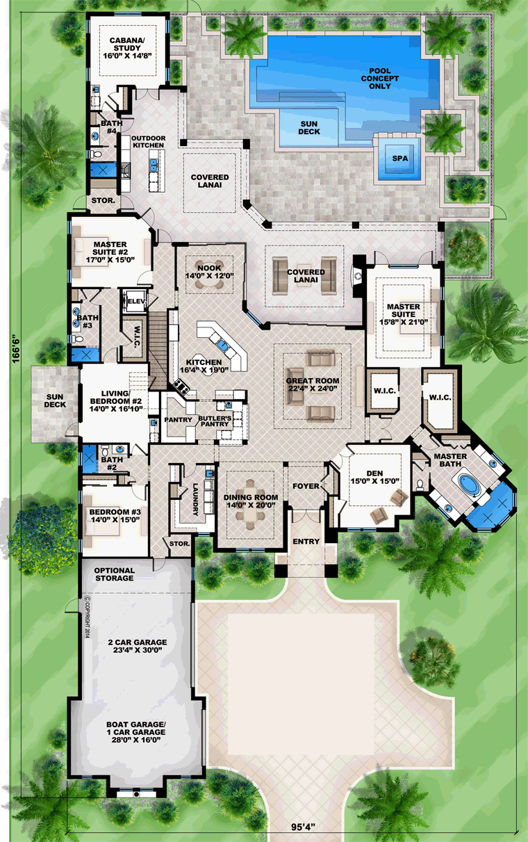 House Plan 52915 - Mediterranean Style with 6574 Sq Ft, 7 Bed, 6 Bath
