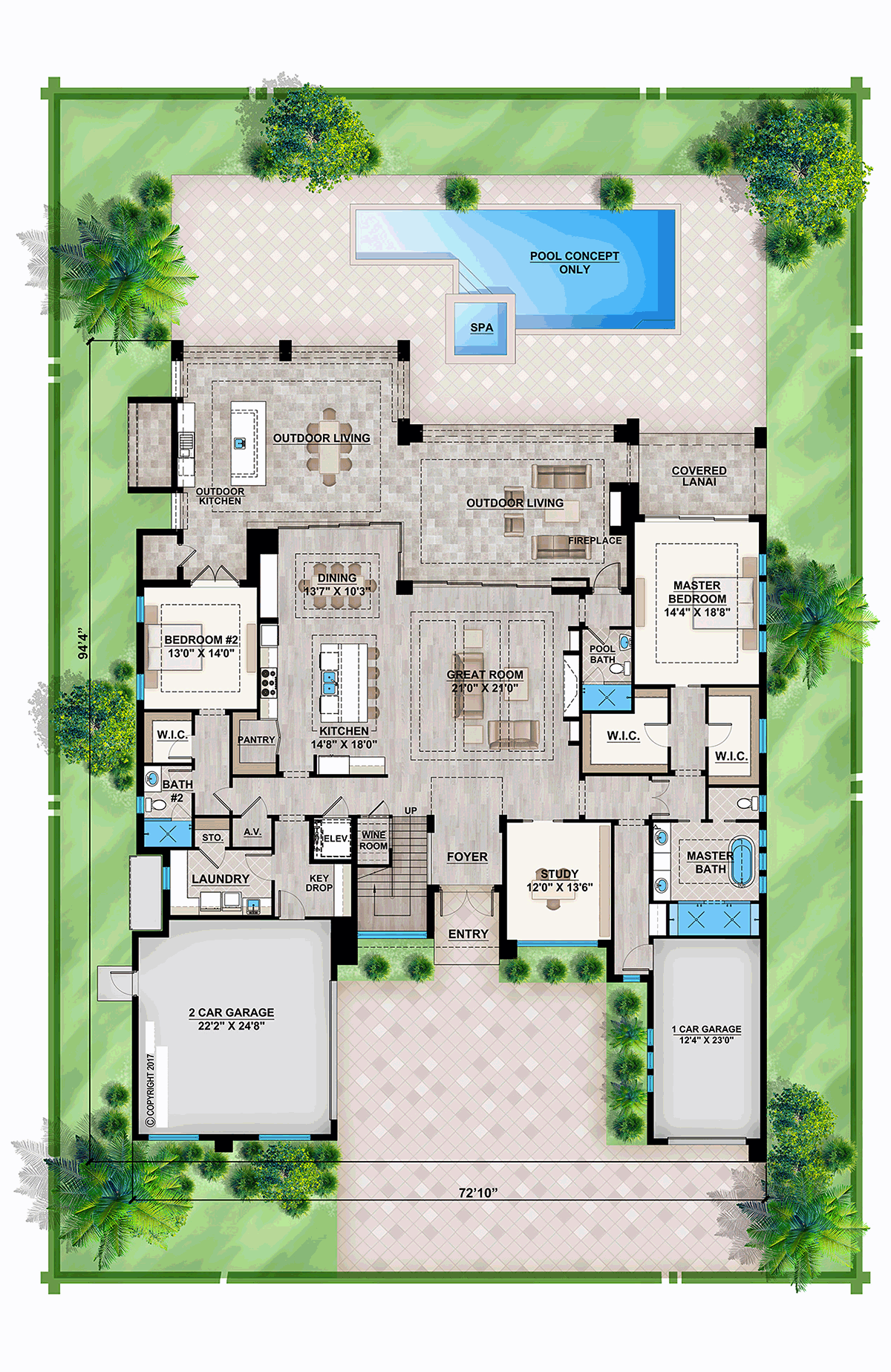 House Plan 52957 Modern Style with 4232 Sq Ft 4 Bed 1 