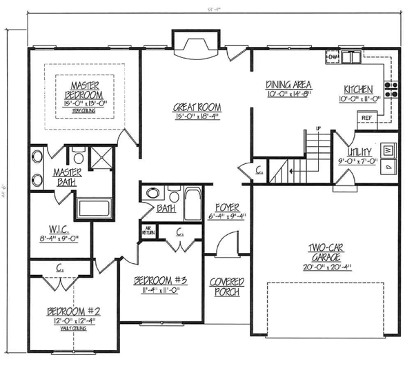 House Plan 54440 Ranch Style with 2000 Sq Ft, 3 Bed, 3 Bath