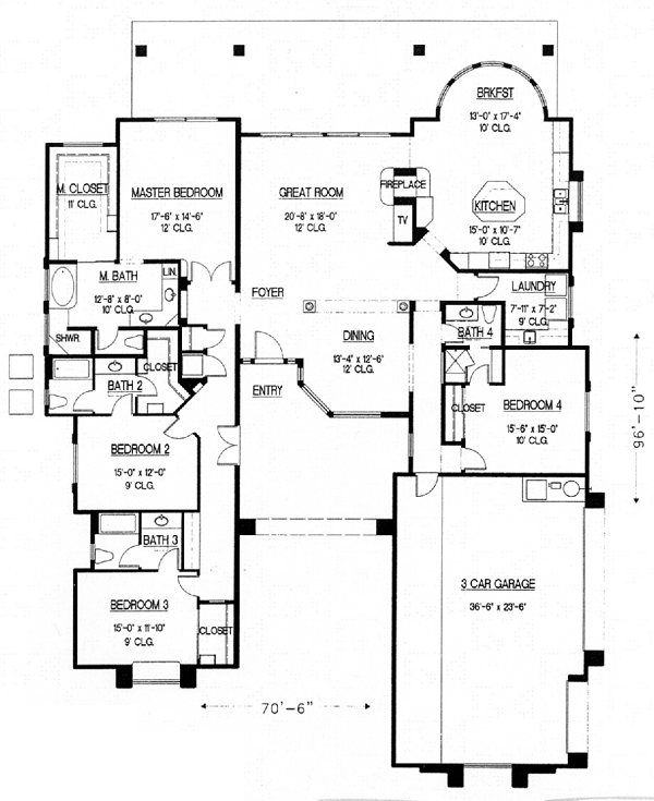 House Plan 54697 - Mediterranean Style with 3314 Sq Ft, 4 Bed, 4 Bath