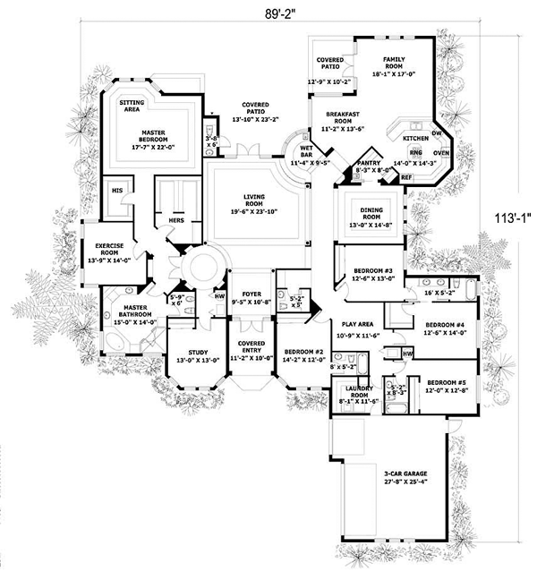 One Story Style House Plan 55772 With 5 Bed 5 Bath 2 Car Garage