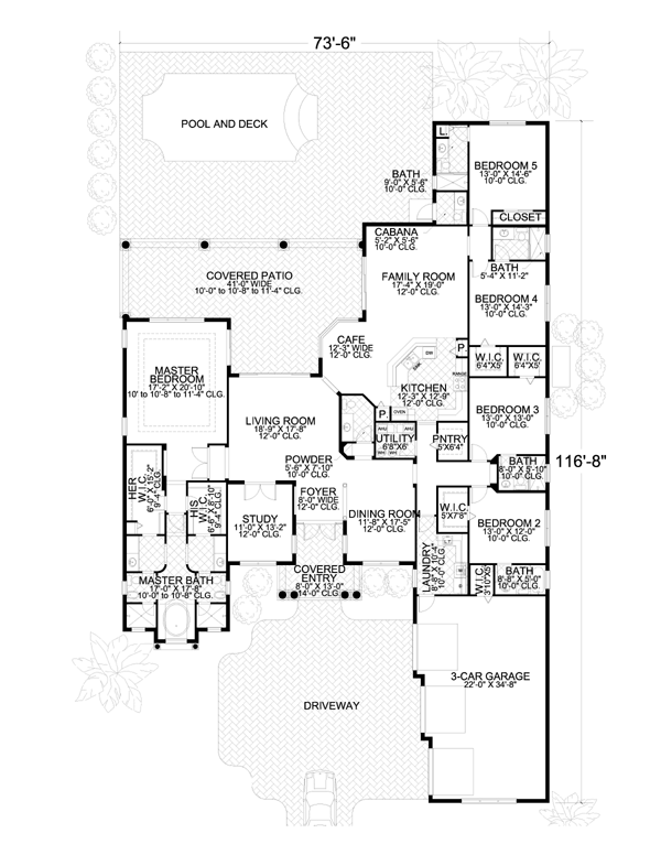 One Story Style House Plan 55895 With 5 Bed 7 Bath 3 Car Garage