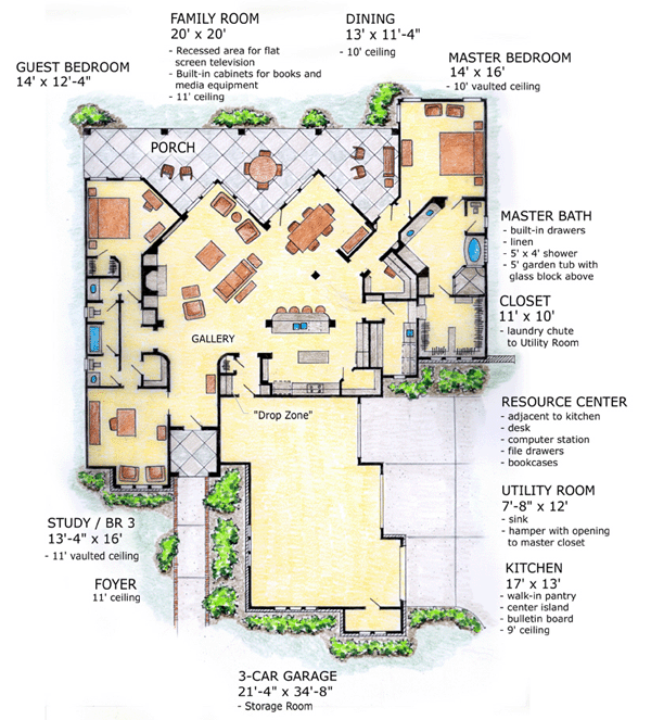 House Plan 56537 - One-Story Style with 2630 Sq Ft, 3 Bed, 2 Bath