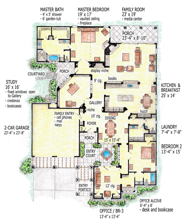House Plan 56544 - Southern Style with 3245 Sq Ft, 3 Bed, 2 Bath, 1 ...