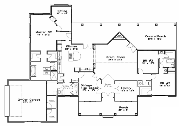 House Plan 57841 - Southern Style with 2921 Sq Ft, 3 Bed, 2 Bath, 1 ...