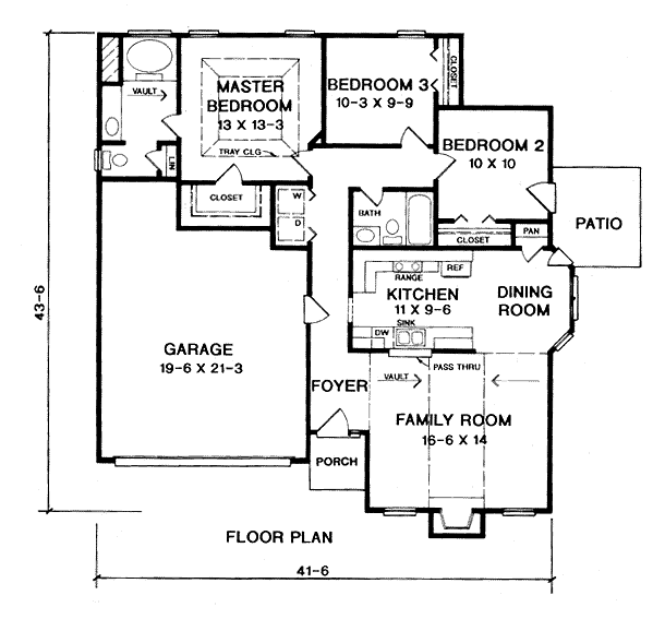 House Plan 58048 - Traditional Style with 1245 Sq Ft, 3 Bed, 2 Bath