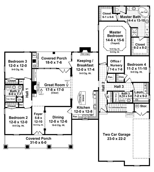 Traditional Style House  Plan  59093 with 2500  Sq  Ft  4 Bed 