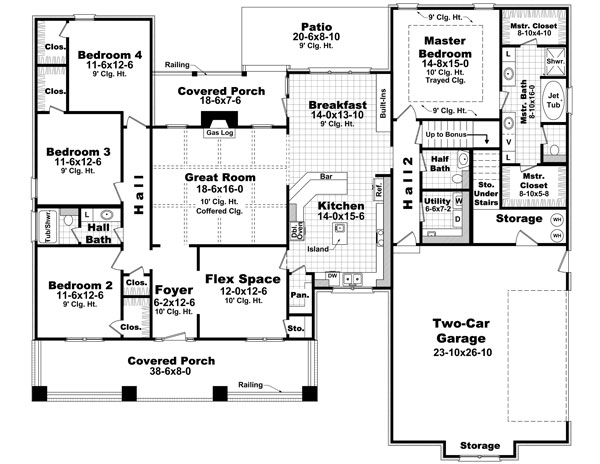 House Plan 59198 - Craftsman Style with 2400 Sq Ft, 4 Bed ...