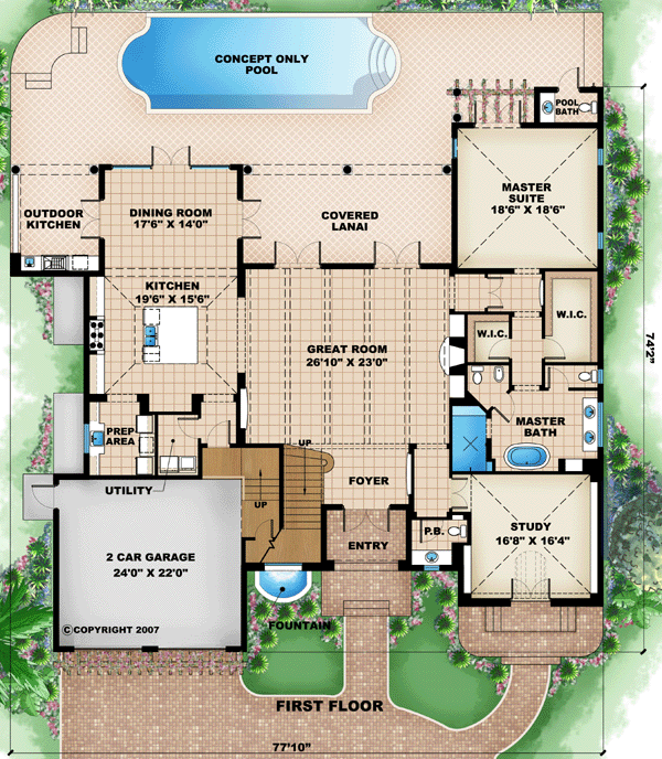 House Plan 60553 - Mediterranean Style with 4687 Sq Ft, 4 Bed, 4 Bath ...
