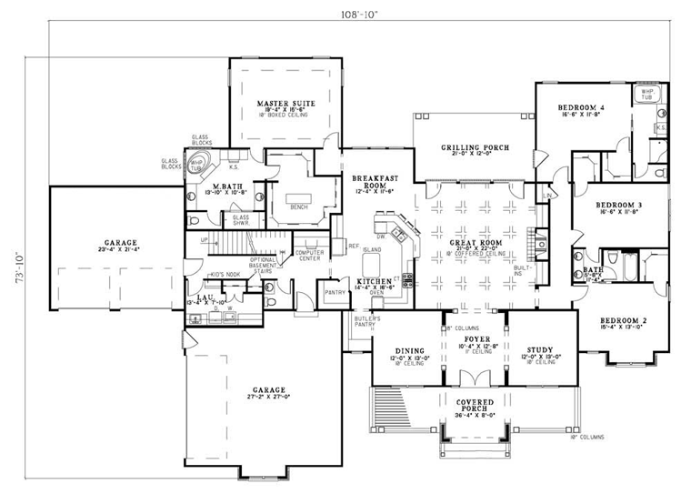 Traditional Style House Plan 61323 With 4 Bed 4 Bath 4 Car Garage
