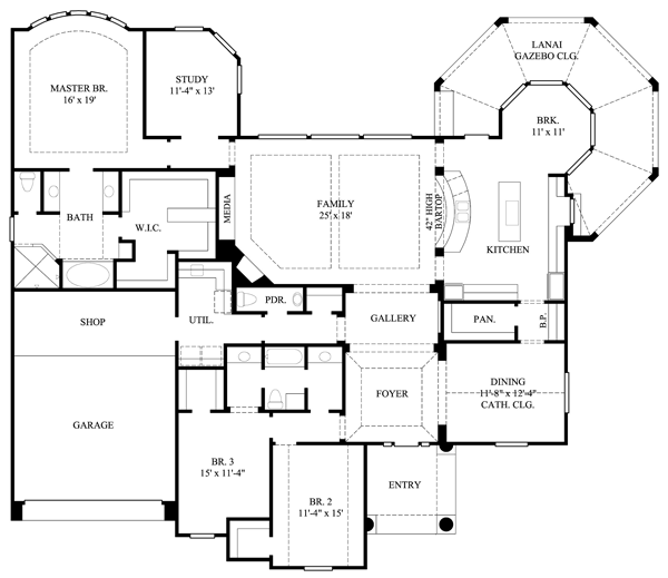 House Plan 61542 - European Style with 3041 Sq Ft, 3 Bed, 2 Bath, 1 ...