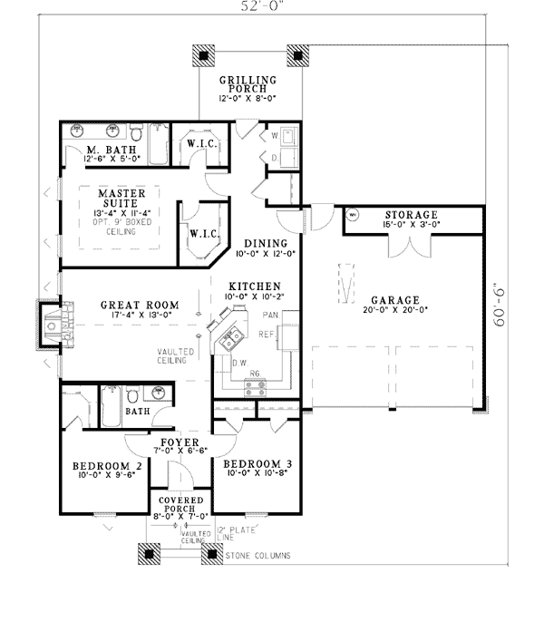 One Story Style House Plan 62181 With 3 Bed 2 Bath 2 Car Garage