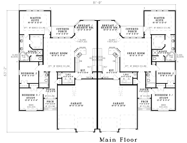 Multi Family Plan 62349 With 6 Bed 4 Bath 4 Car Garage