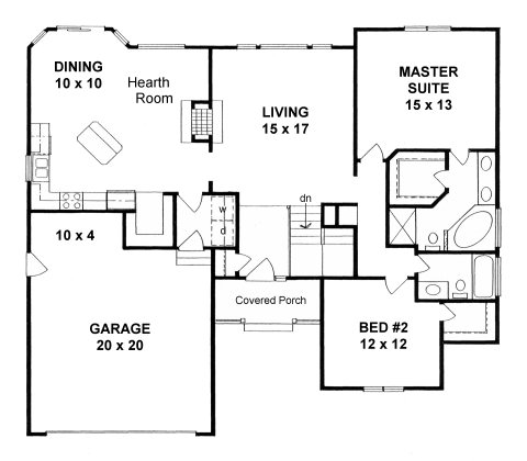 Ranch Style House  Plan  62622 with 2 Bed 2 Bath