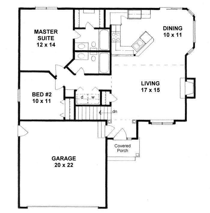 Traditional Style House  Plan  62629 with 1033 Sq Ft 2 Bed 