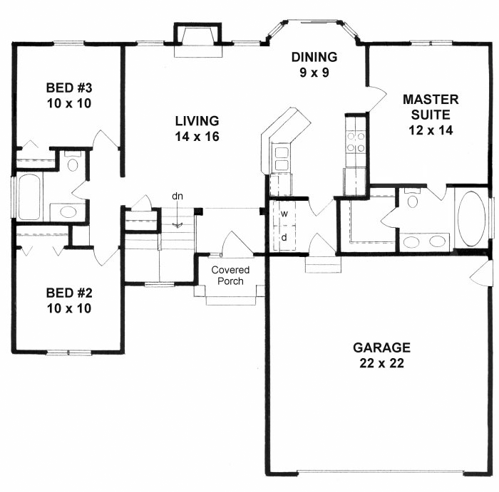 House Plan 62632 Ranch Style With 1108 Sq Ft 3 Bed 2 Bath