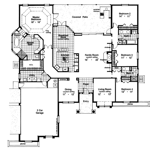 One Story Style House Plan 63063 With 4 Bed 3 Bath 3 Car Garage