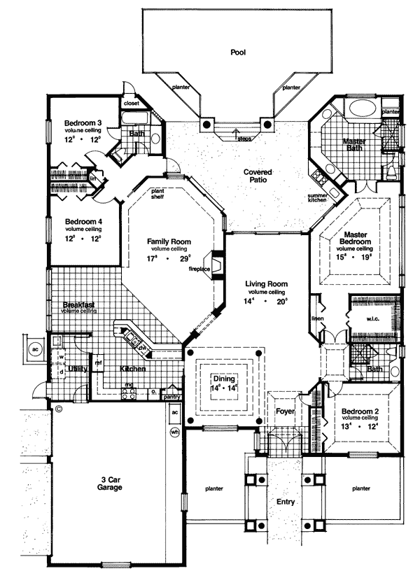 House Plan 63065 - Mediterranean Style with 3091 Sq Ft, 4 Bed, 3 Bath