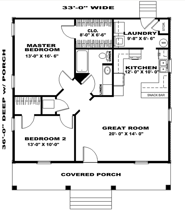 House Plan 64556 With 2 Bed 1 Bath