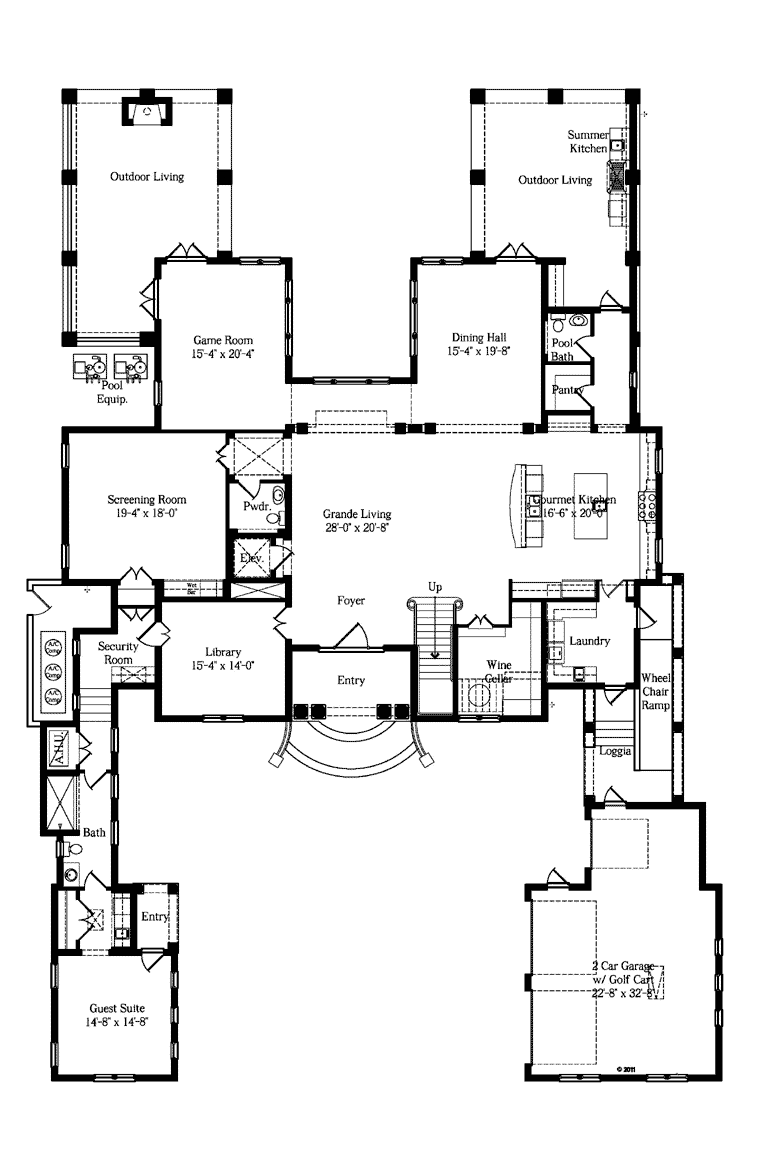House Plan 64727 Italian Style with 6238 Sq Ft, 5 Bed, 5