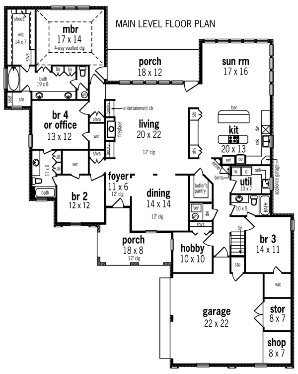 One Story Style House Plan 65933 With 4 Bed 3 Bath 2 Car Garage
