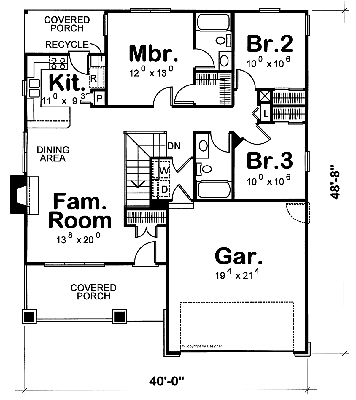 1200 Square Foot House Plans No Garage - Two Bedroom Two Bathroom House