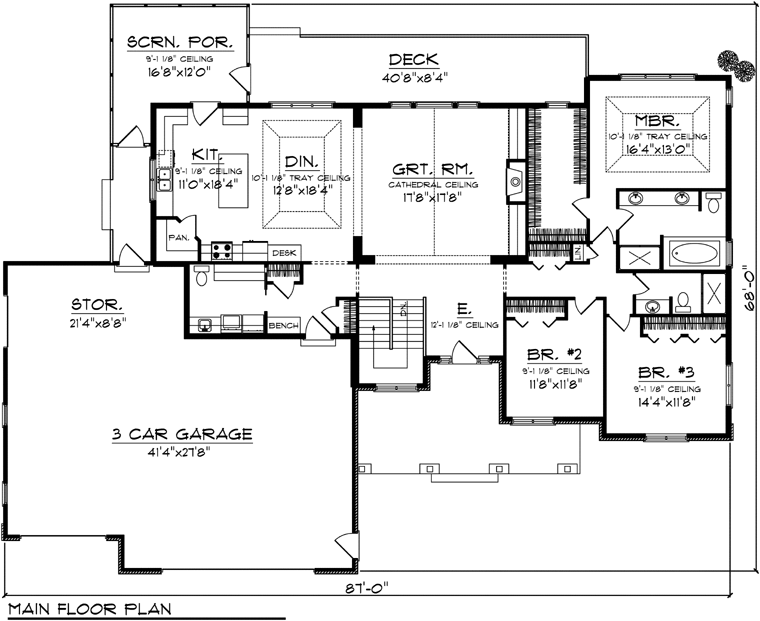 Traditional Style House Plan 73147 With 3 Bed 1 Bath 3 Car Garage