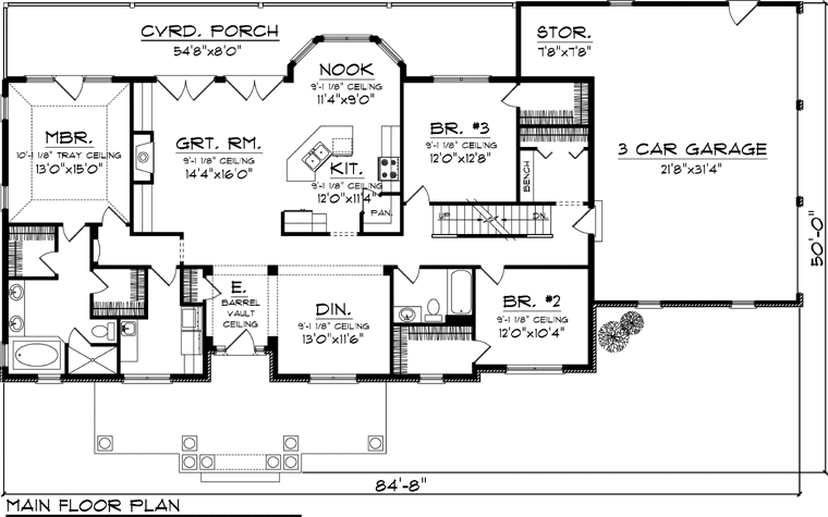 3 Bedroom Ranch Floor Plans  Ranch  Style House  Plan  73152 with 2020 Sq Ft 3  Bed 2 Bath