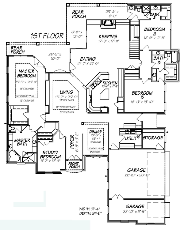 House Plan 74630 - European Style with 3259 Sq Ft, 3 Bed, 4 Bath