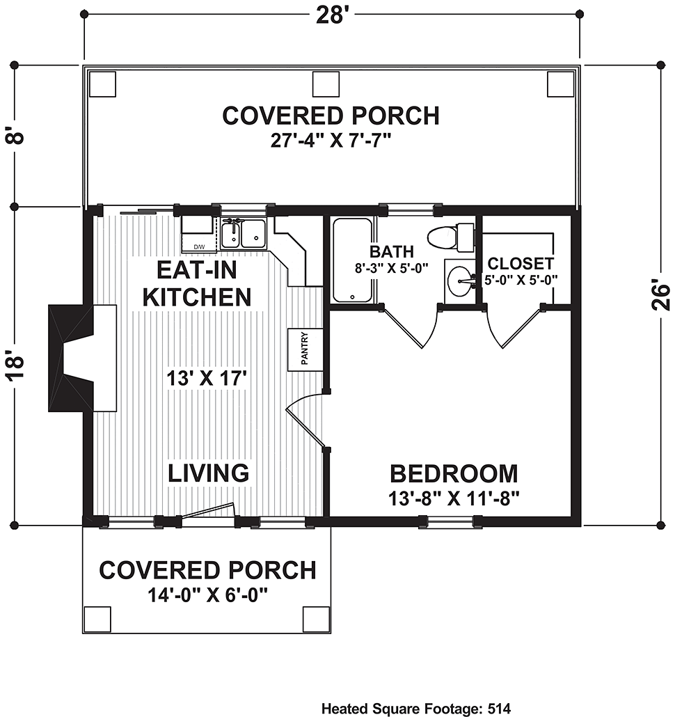 House Plan 74863 Tuscan Style With 514 Sq Ft 1 Bed 1 Bath