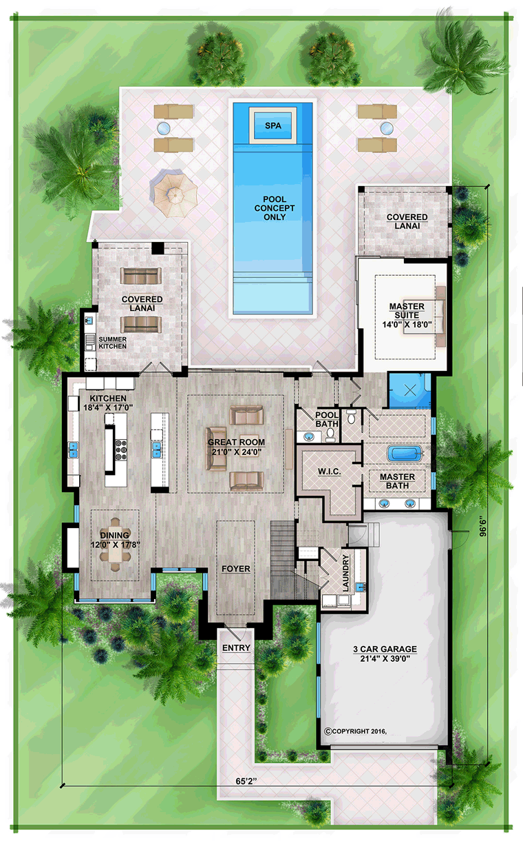 House Plan 75977 - Modern Style with 3730 Sq Ft, 3 Bed, 3 Bath, 1 Half Bath