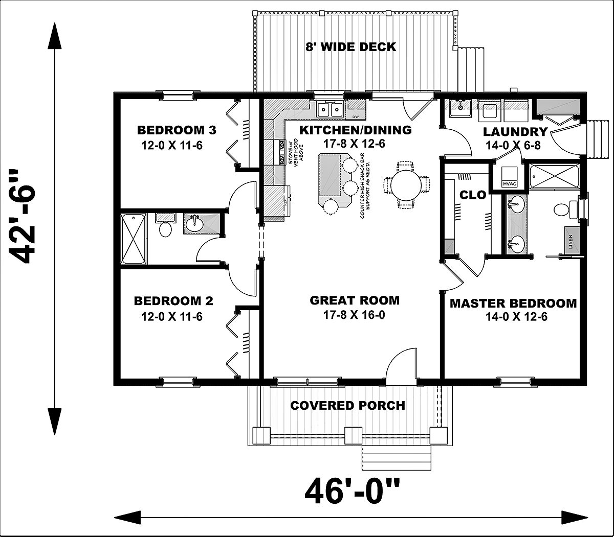 3 bedroom, 2 bath floor plans