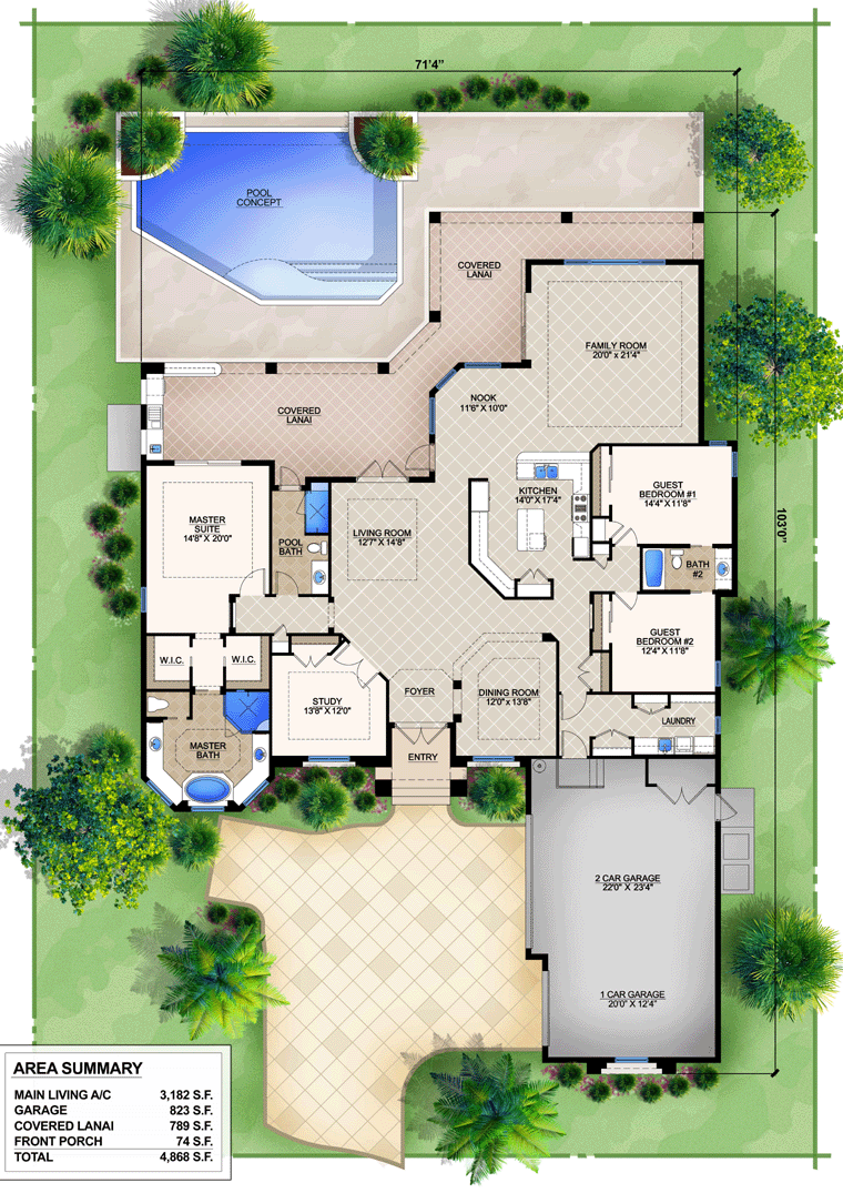  House  Plan  78105 Mediterranean Style with 3182 Sq Ft 3 